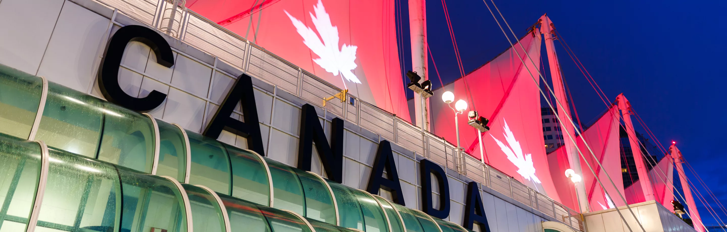 Canada Place lit up at night